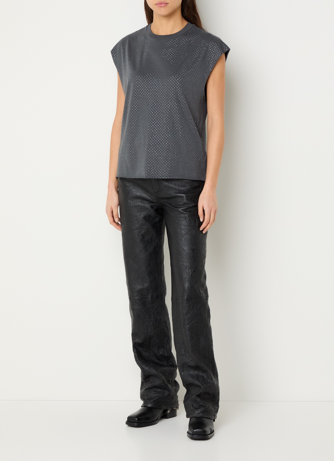 Zadig&Voltaire Cloe mouwloze top met strass - voorkant 3 middengrijs