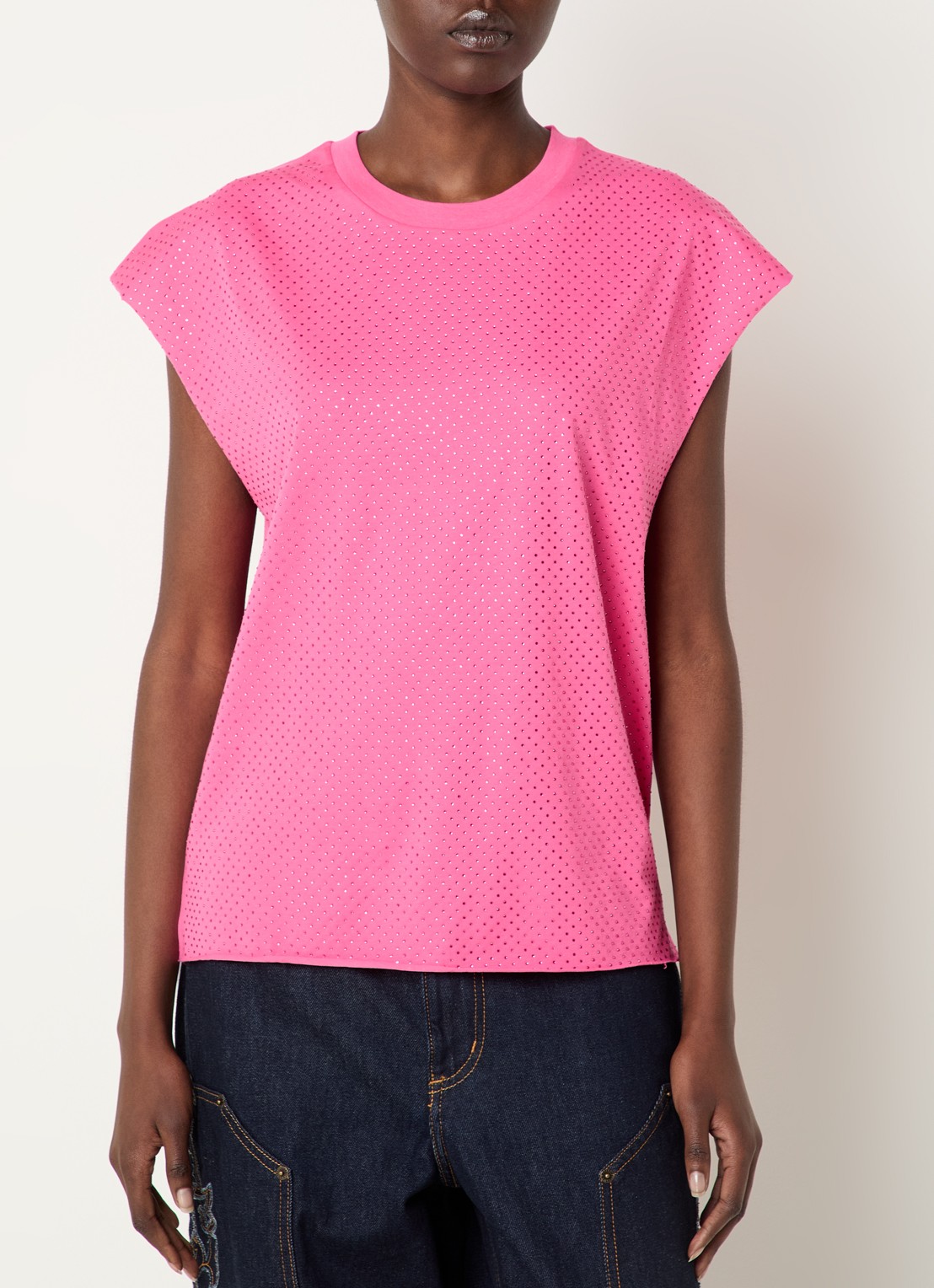 Zadig&Voltaire Cloe mouwloze top met strass - detail 2 fuchsia