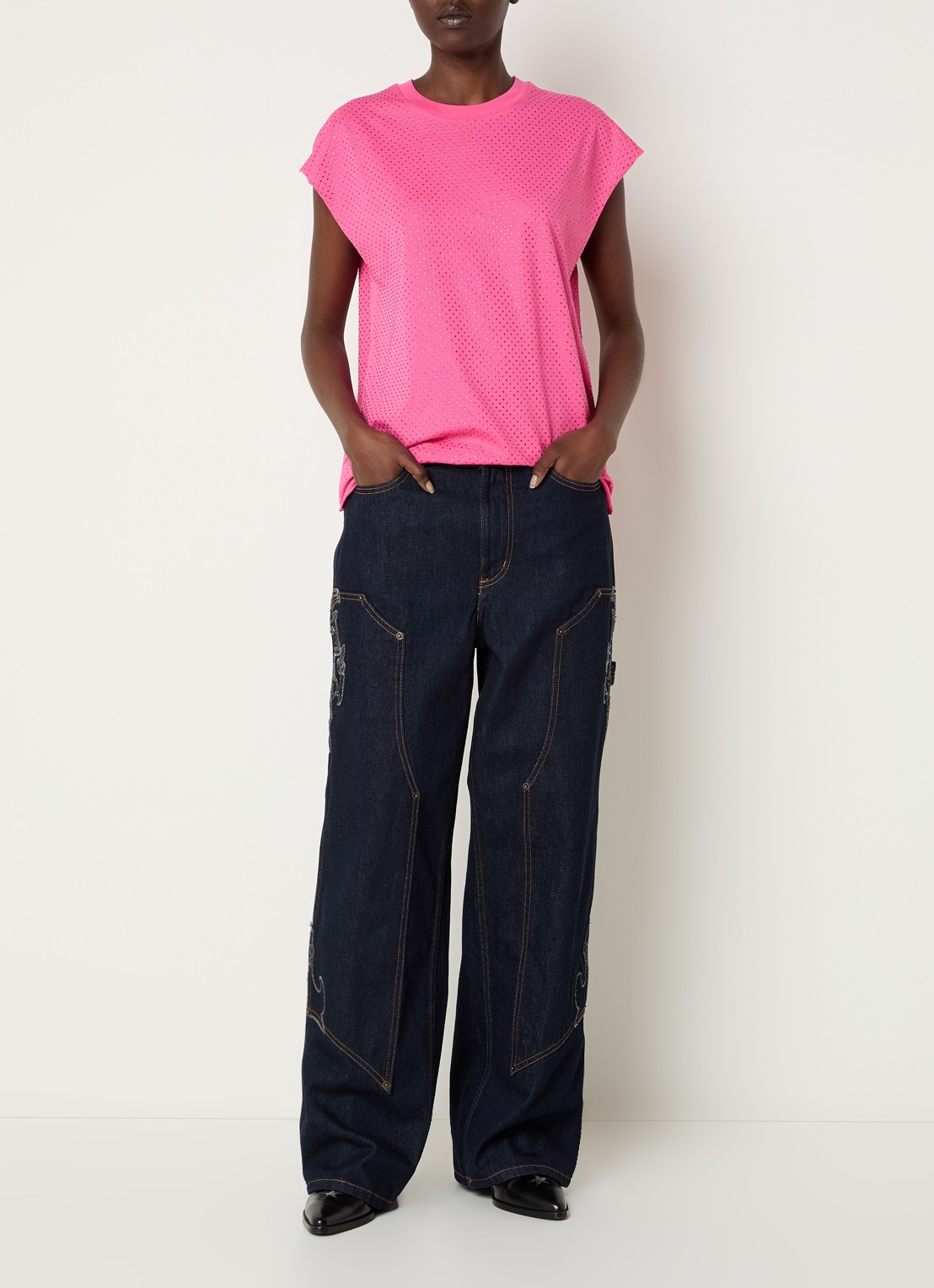 Zadig&Voltaire Cloe mouwloze top met strass - voorkant 4 fuchsia