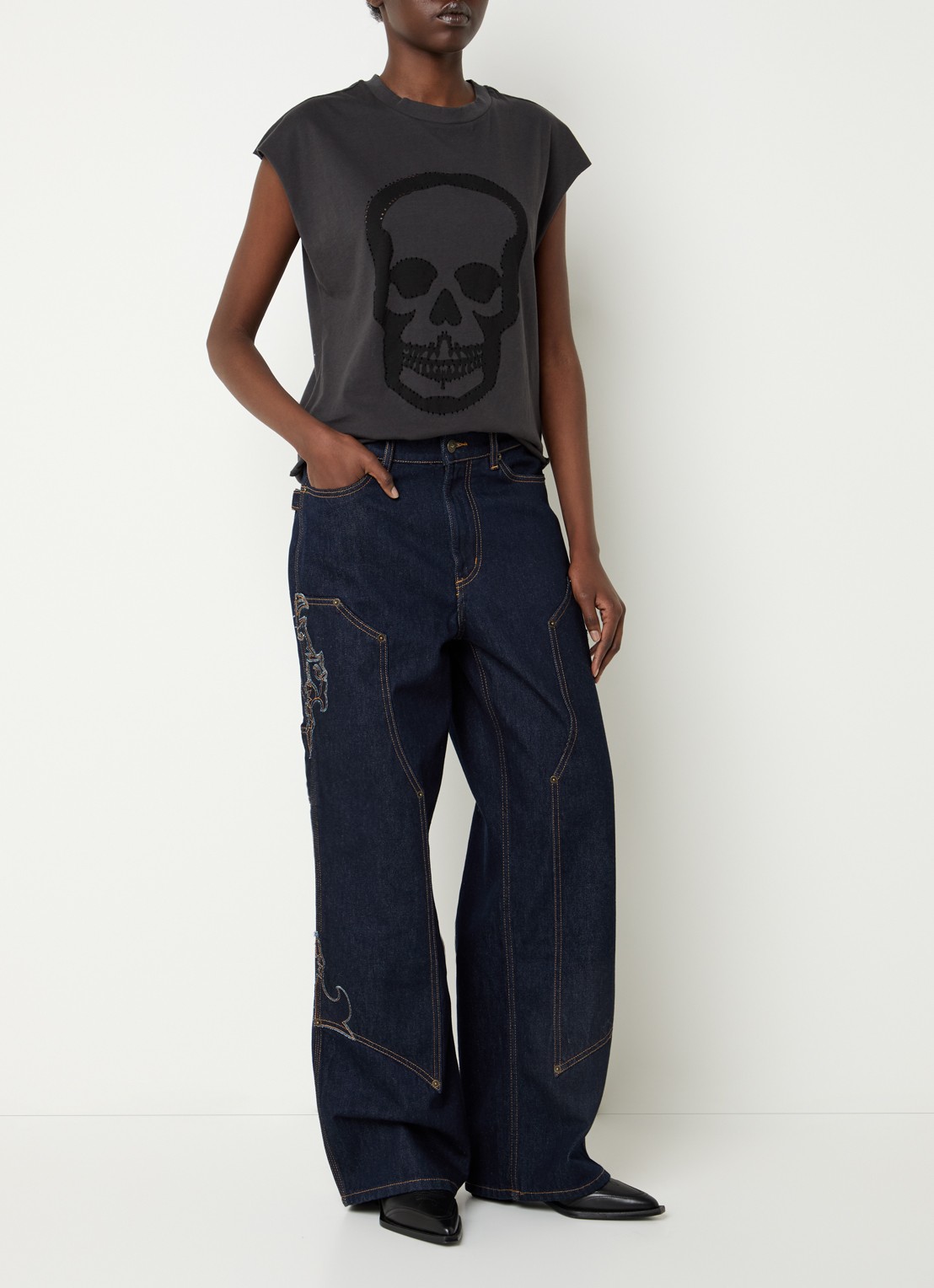 Zadig&Voltaire Cloe T-shirt met print en strass - voorkant 2 donkergrijs