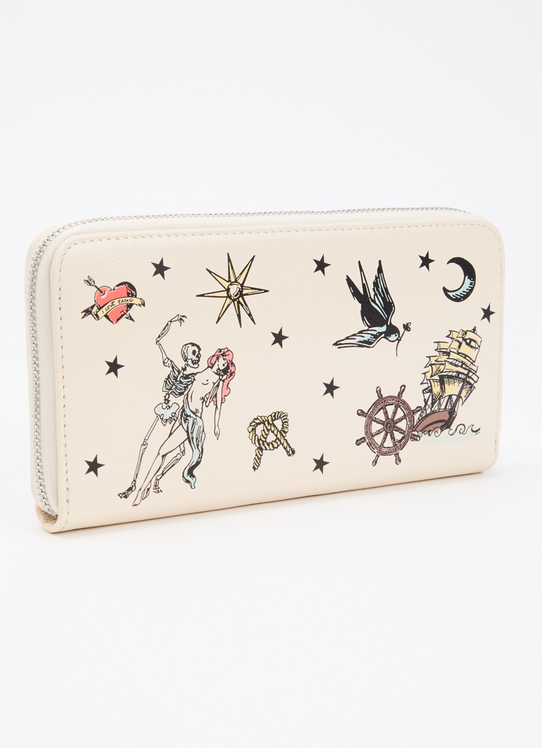Zadig&Voltaire Compagnon Tattoo ritsportemonnee van lakleer met print - achterkant ivoor