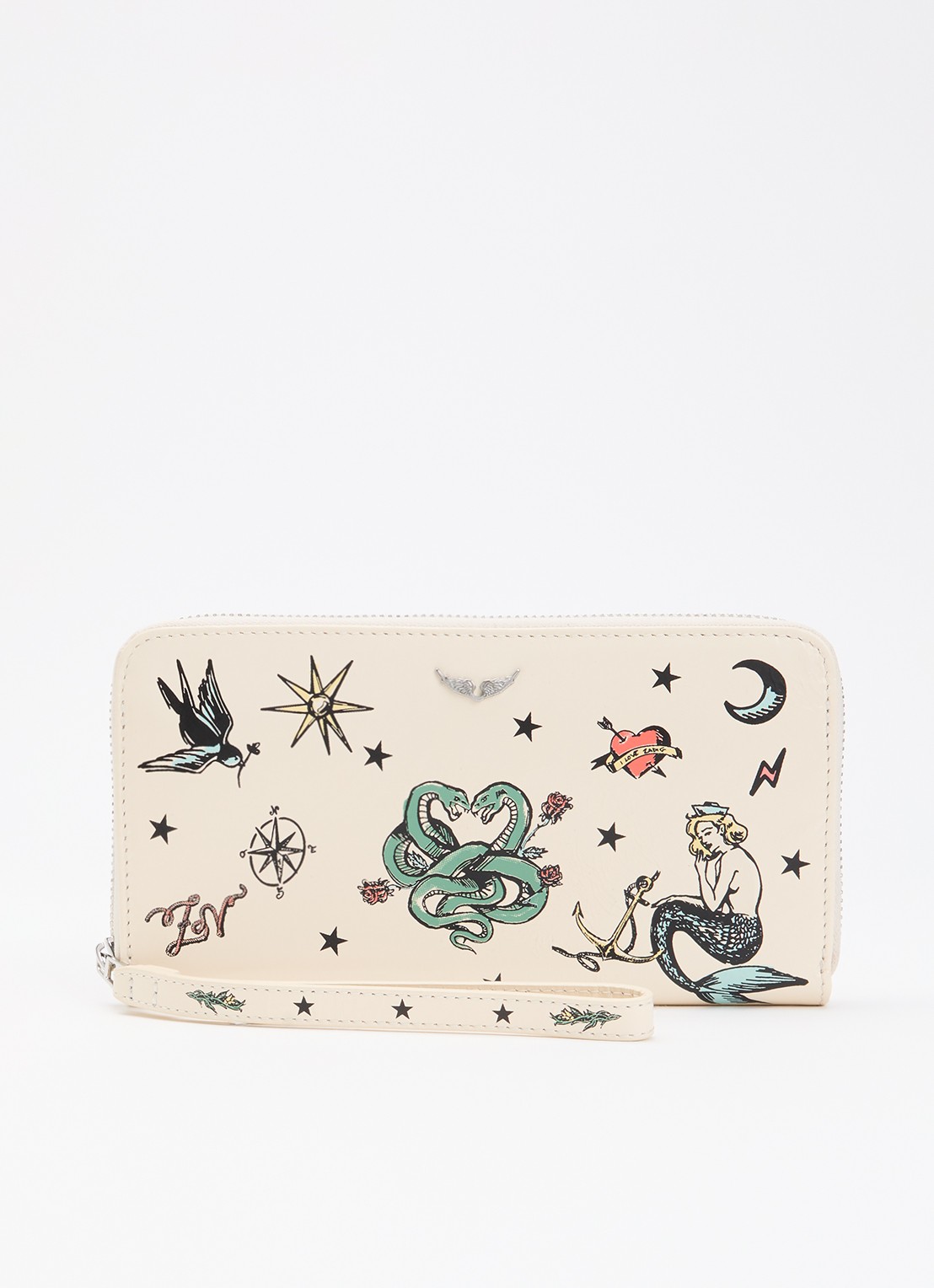 Zadig&Voltaire Compagnon Tattoo ritsportemonnee van lakleer met print - voorkant 2 ivoor
