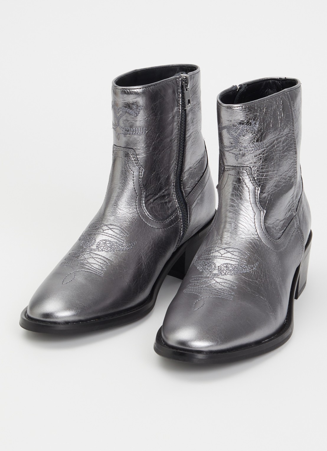 Zadig&Voltaire Cowboylaars van leer met metallic finish - detail 2 zilver