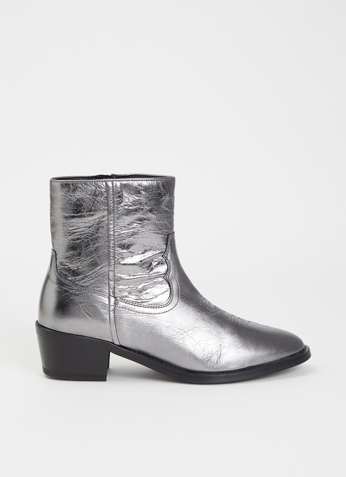 Zadig&Voltaire Cowboylaars van leer met metallic finish - voorkant zilver