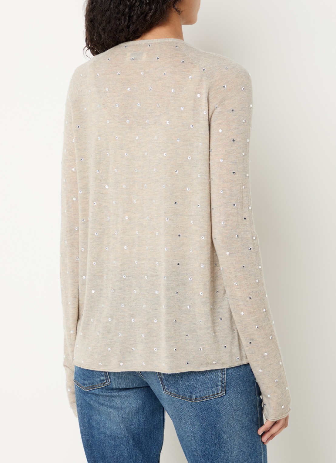 Zadig&Voltaire Daffy fijngebreid vest van kasjmier met strass - achterkant beige