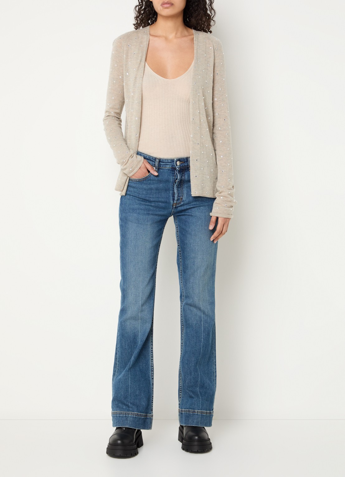 Zadig&Voltaire Daffy fijngebreid vest van kasjmier met strass - voorkant 4 beige