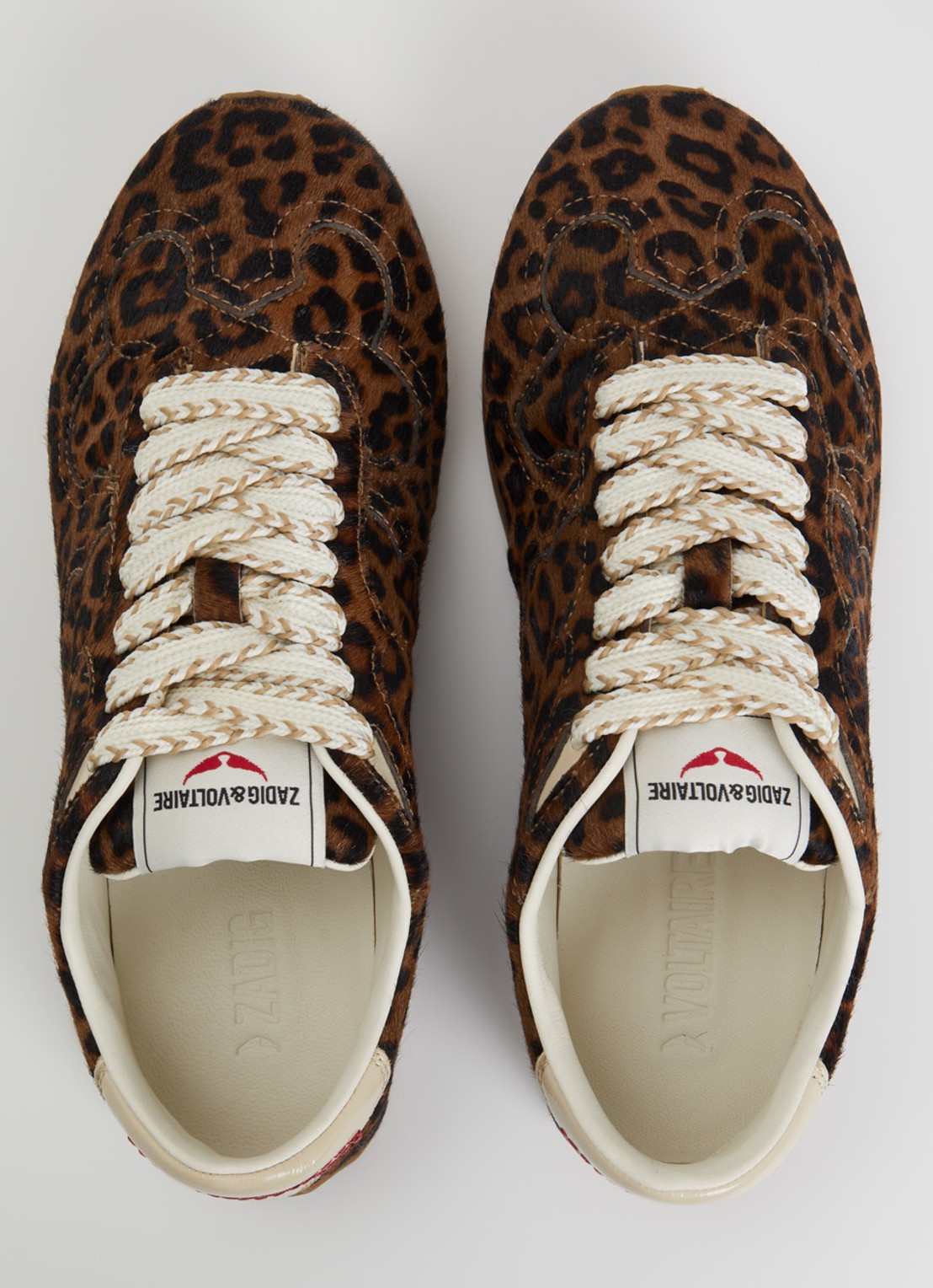 Zadig&Voltaire Dance Leo Pony sneaker van leer met panterprint - detail 2 camel