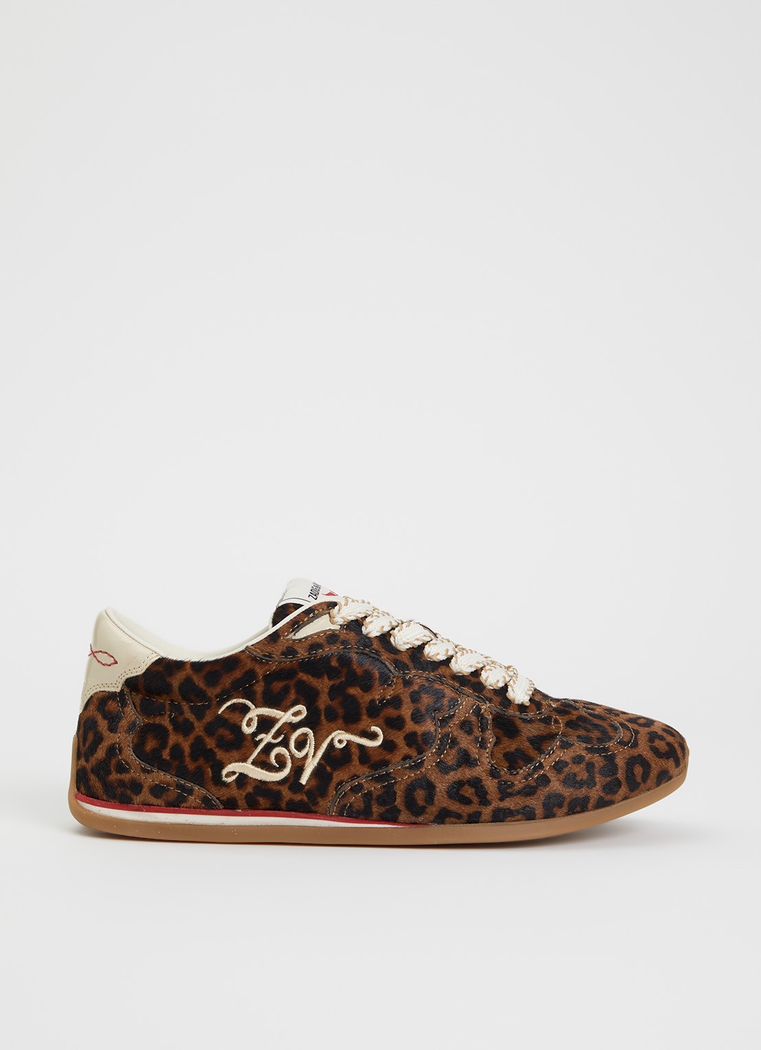 Zadig&Voltaire Dance Leo Pony sneaker van leer met panterprint - voorkant 4 camel
