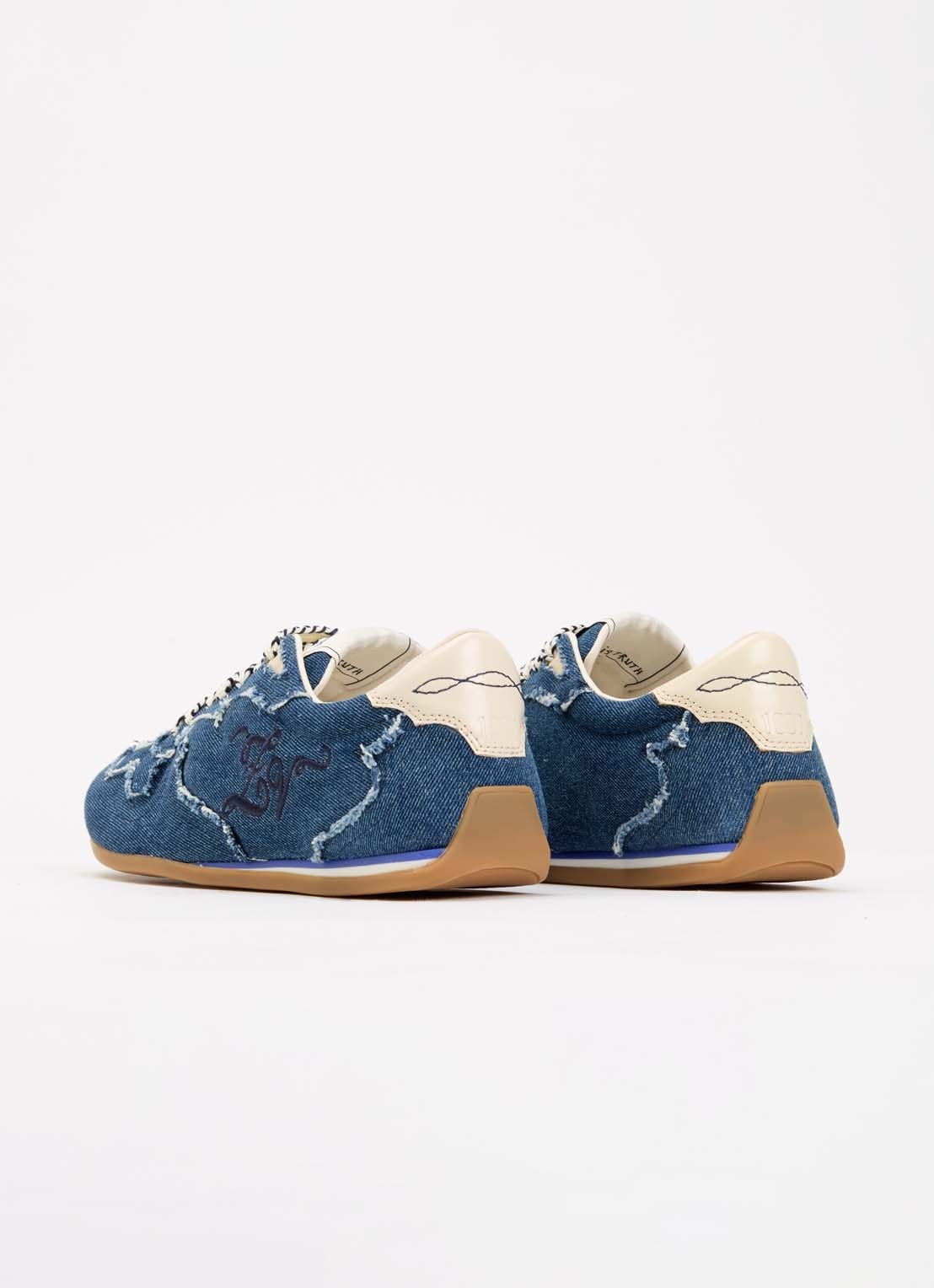 Zadig&Voltaire Dance sneaker van denim met details van leer - achterkant 2 donkerblauw