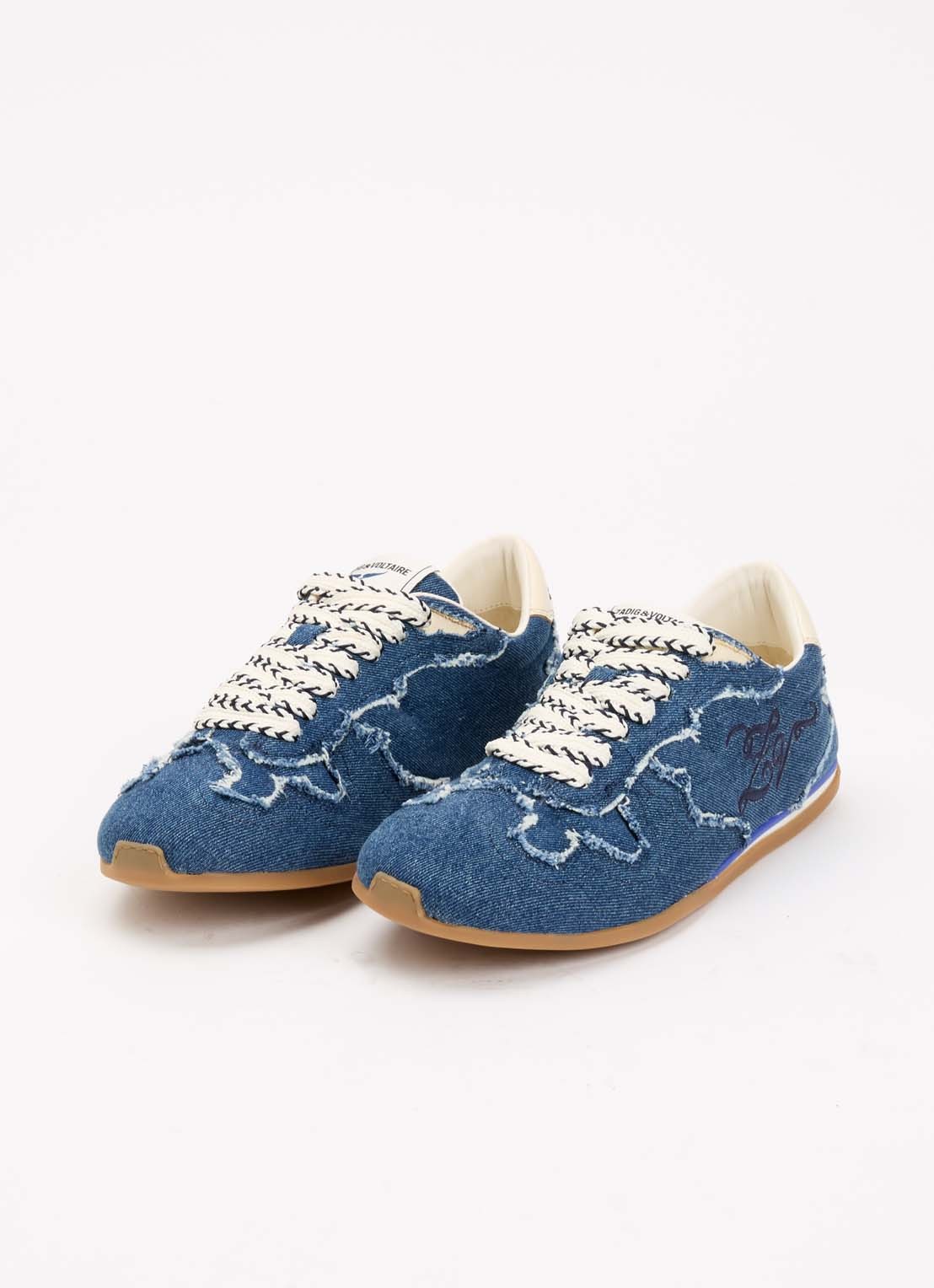 Zadig&Voltaire Dance sneaker van denim met details van leer - detail 3 donkerblauw