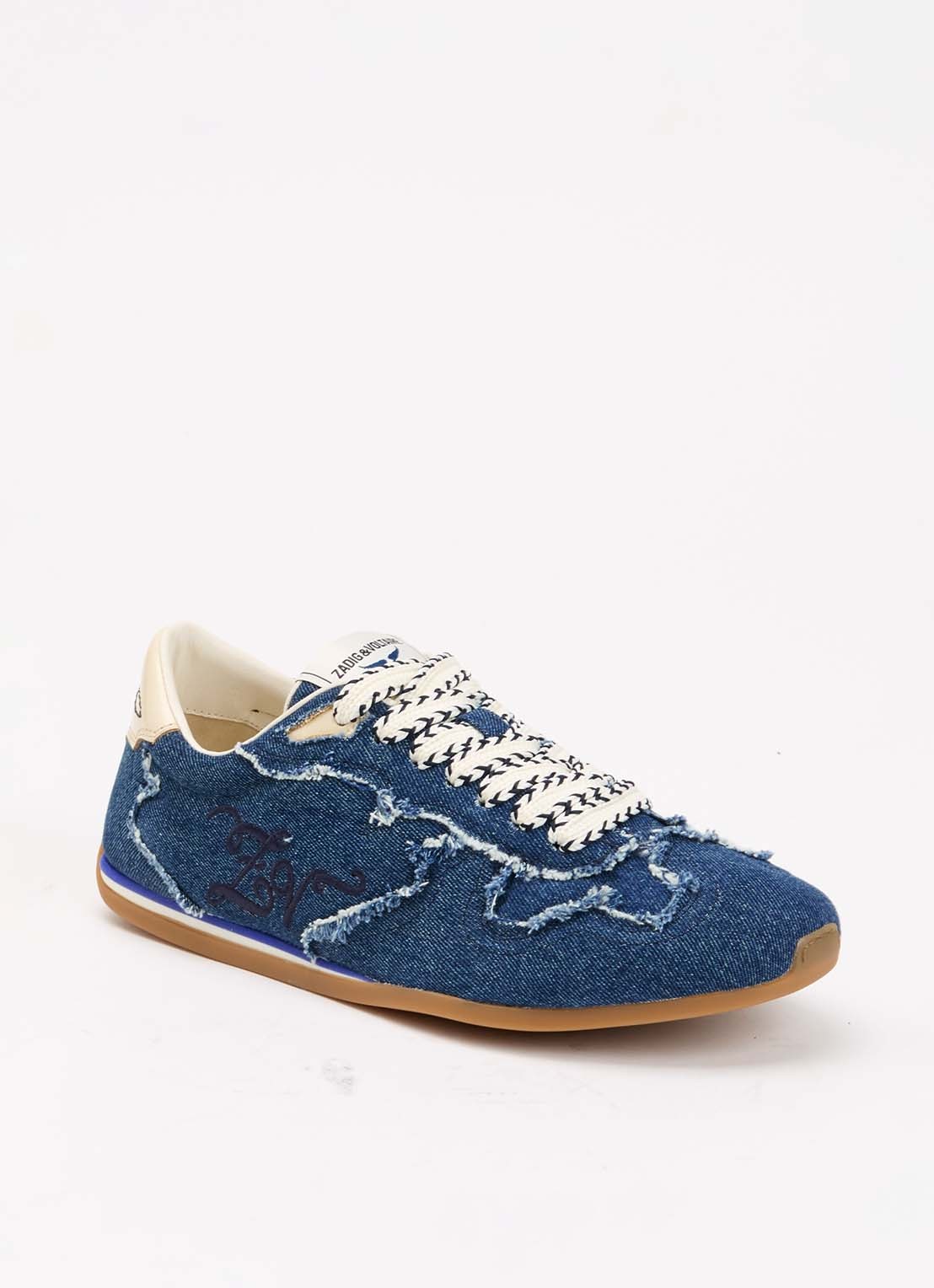 Zadig&Voltaire Dance sneaker van denim met details van leer - voorkant donkerblauw