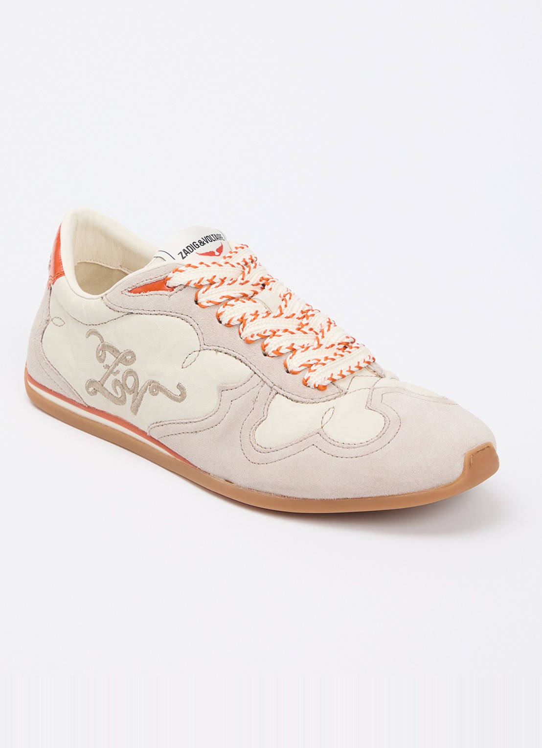 Zadig&Voltaire Dance Vintage sneaker van leer met details van suède - voorkant creme