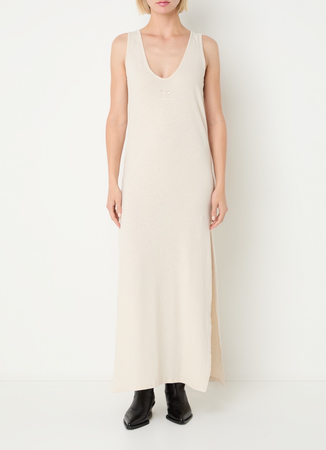 Zadig&Voltaire Deva maxi jurk  in linnenblend met zijsplitten - detail 2 beige