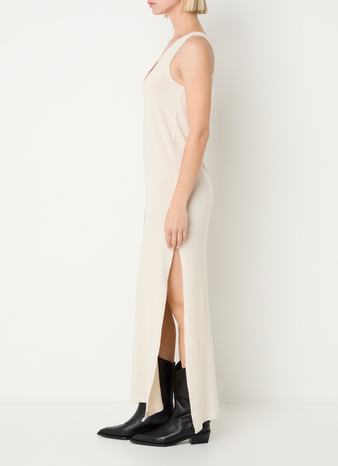 Zadig&Voltaire Deva maxi jurk  in linnenblend met zijsplitten - voorkant 4 beige