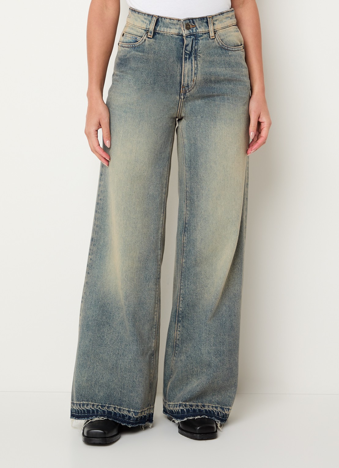 Zadig&Voltaire Eli high waist wide fit jeans met verwassen afwerking - detail 4 indigo
