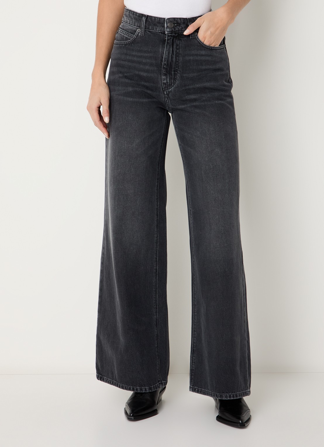 Zadig&Voltaire Eli high waist wide leg jeans met gekleurde wassing - detail middengrijs