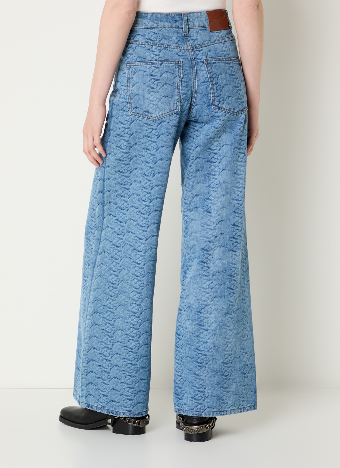 Zadig&Voltaire Eli high waist wide leg jeans met print en steekzakken  - achterkant 5 indigo
