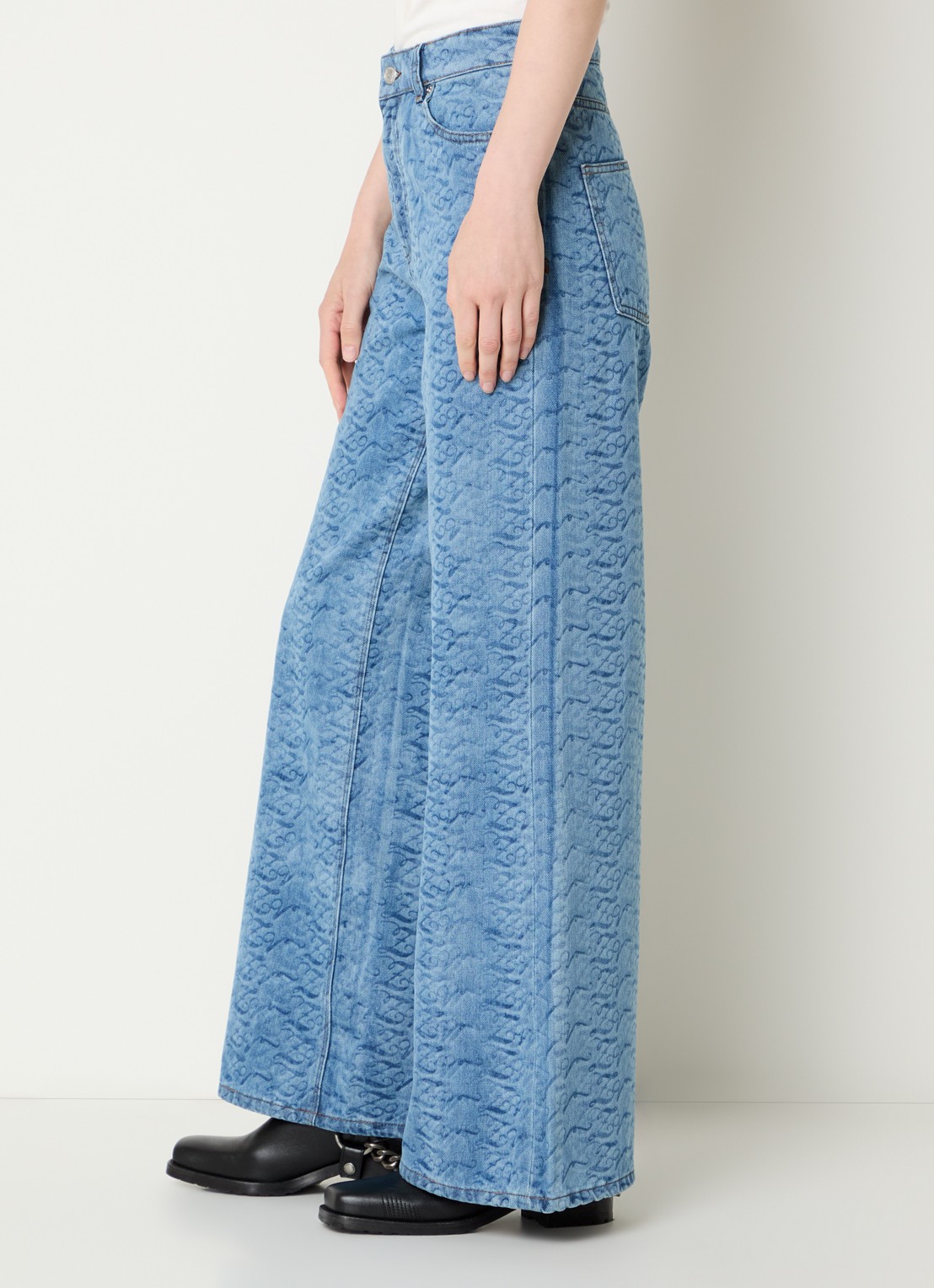 Zadig&Voltaire Eli high waist wide leg jeans met print en steekzakken  - detail 4 indigo