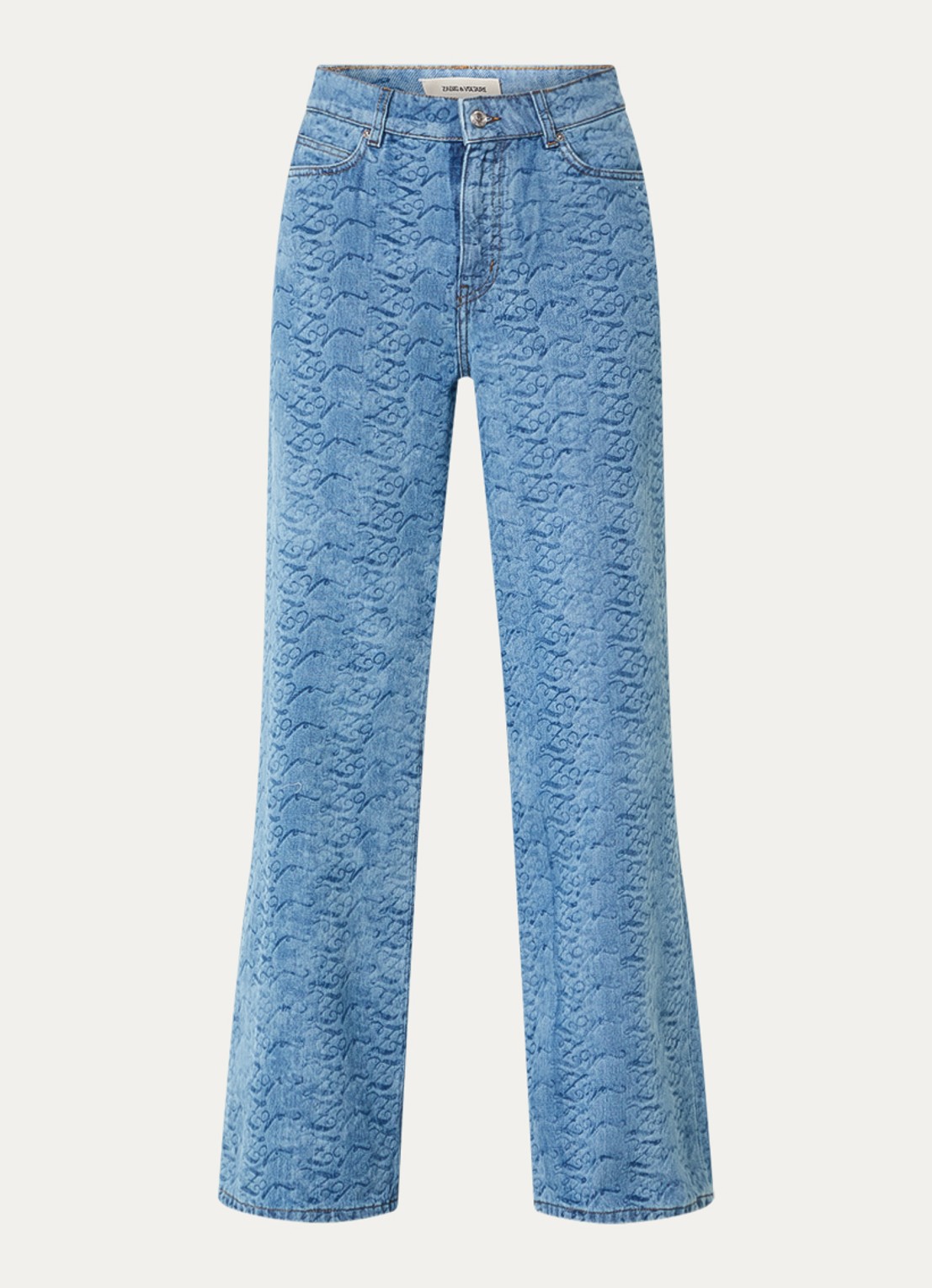 Zadig&Voltaire Eli high waist wide leg jeans met print en steekzakken  - voorkant indigo