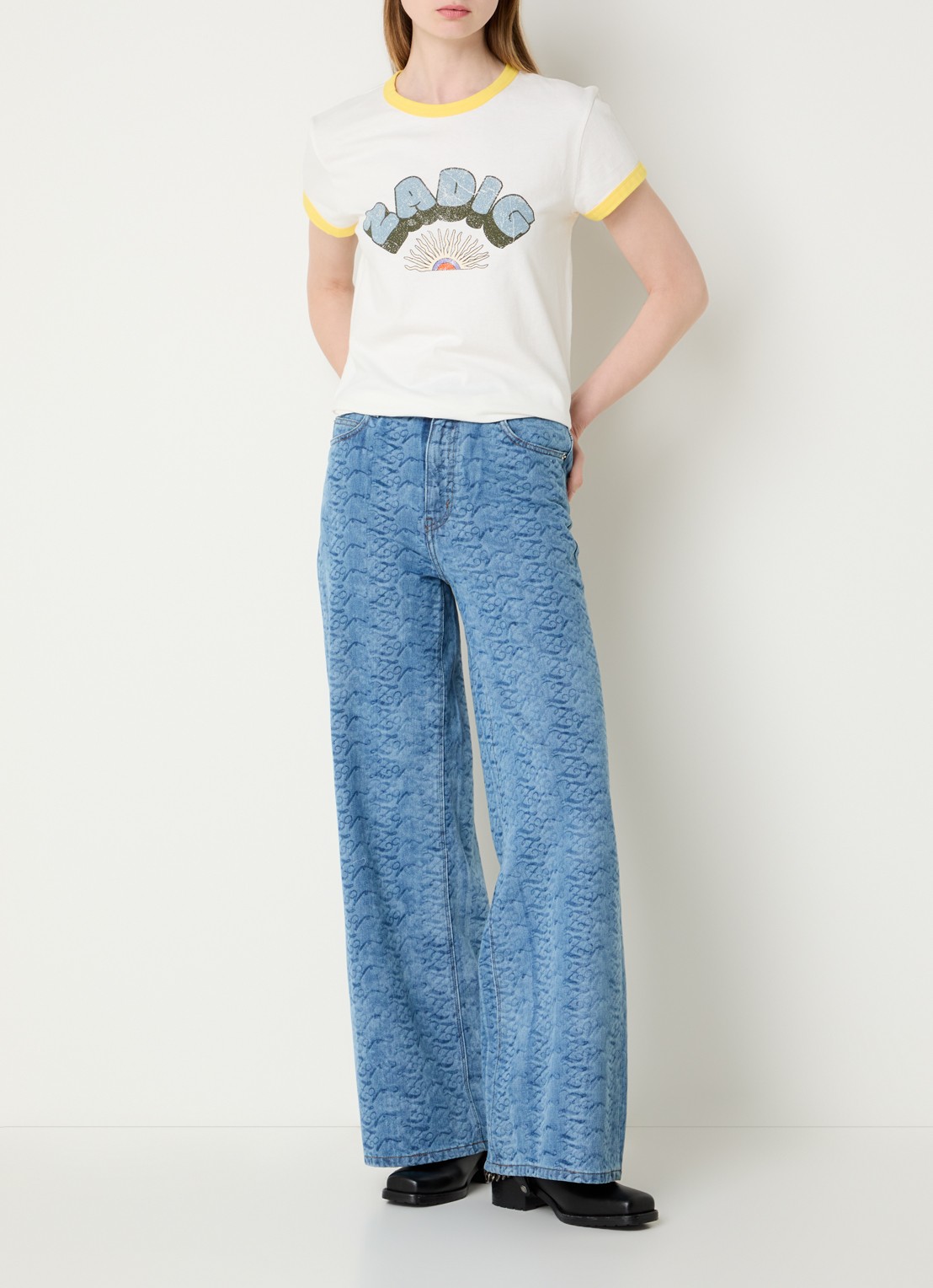 Zadig&Voltaire Eli high waist wide leg jeans met print en steekzakken  - voorkant 2 indigo