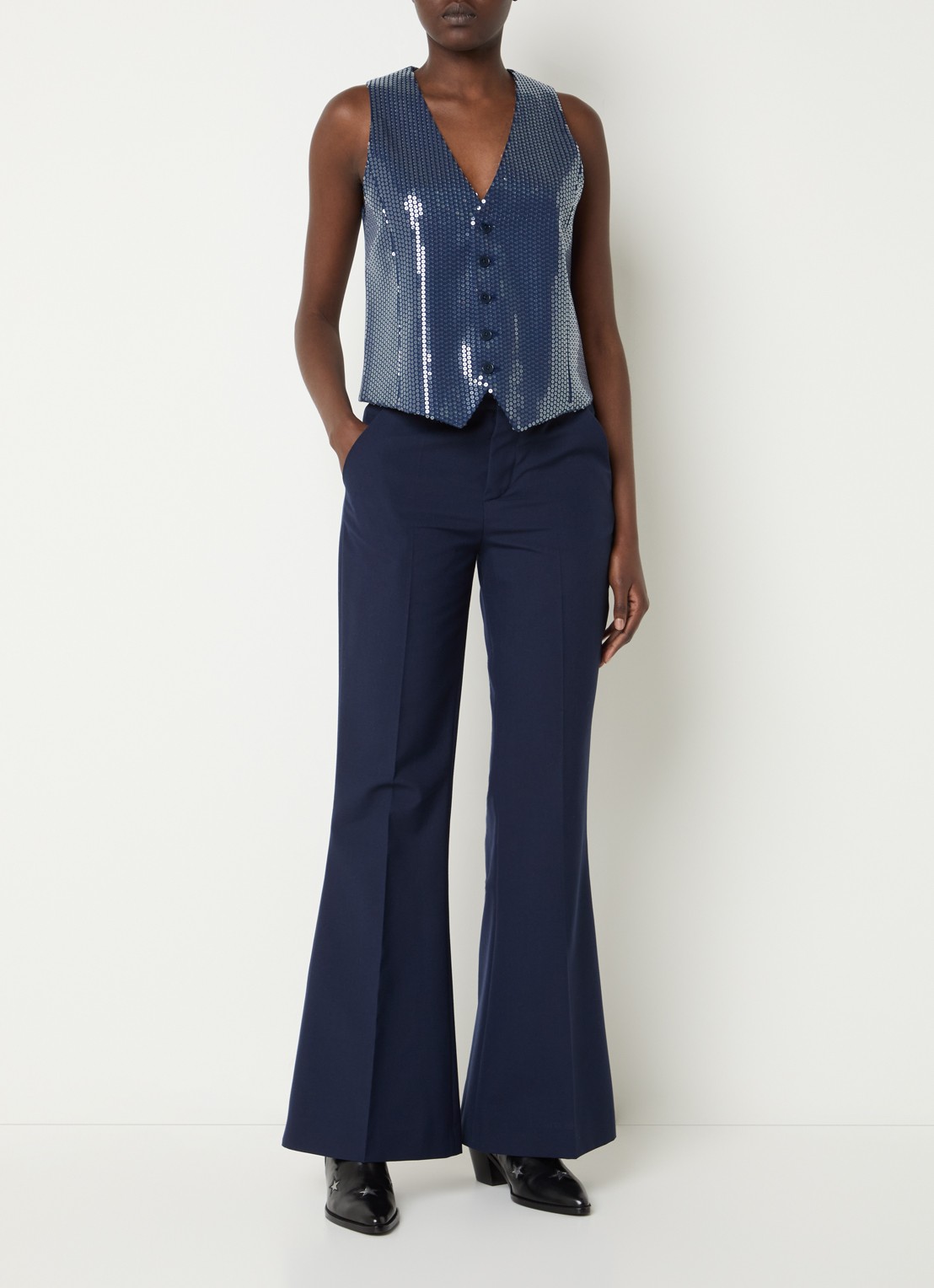 Zadig&Voltaire Emaux gilet met pailletten - voorkant 3 royalblauw