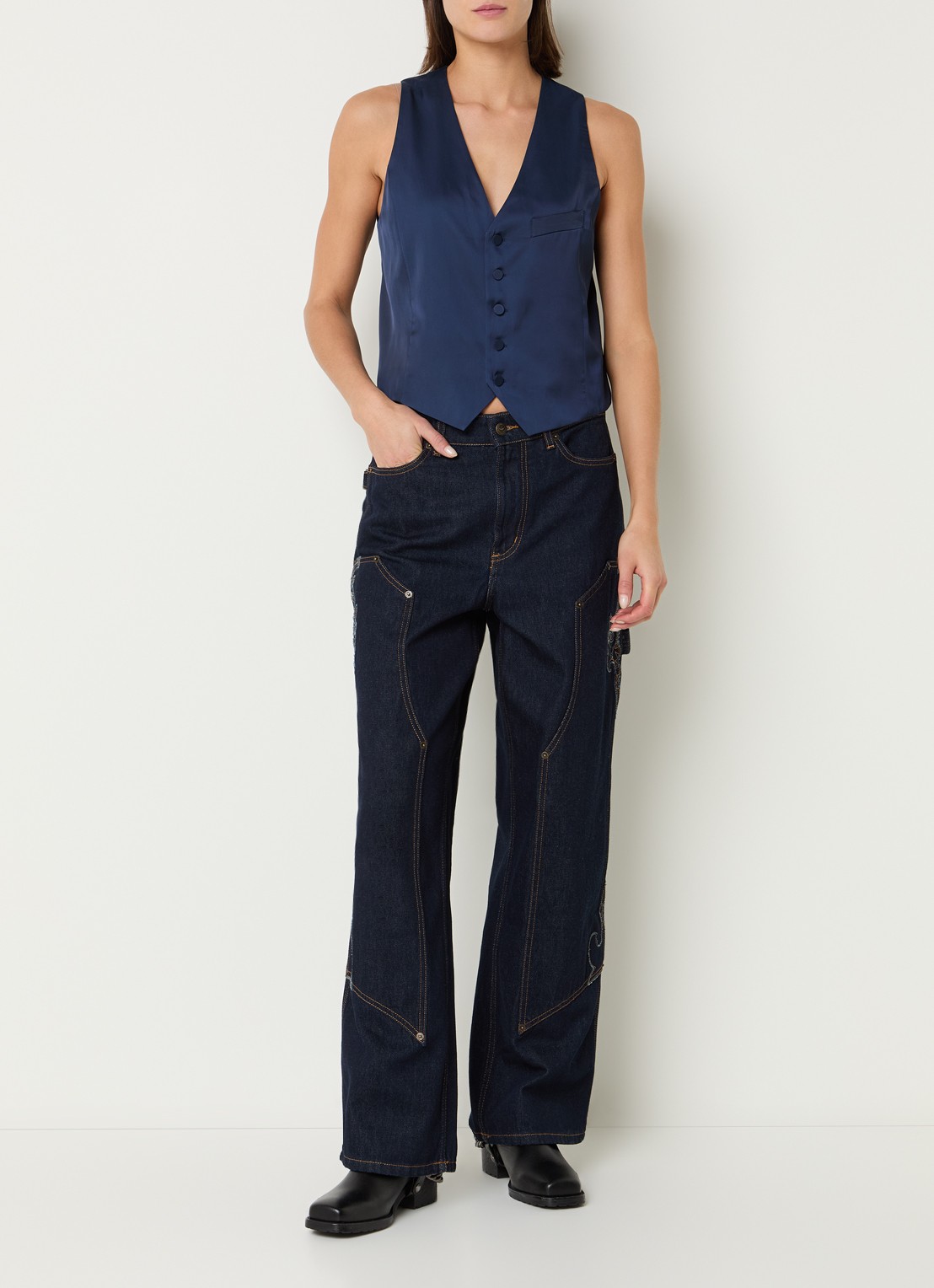 Zadig&Voltaire Emaux gilet van satijn - voorkant 2 royalblauw