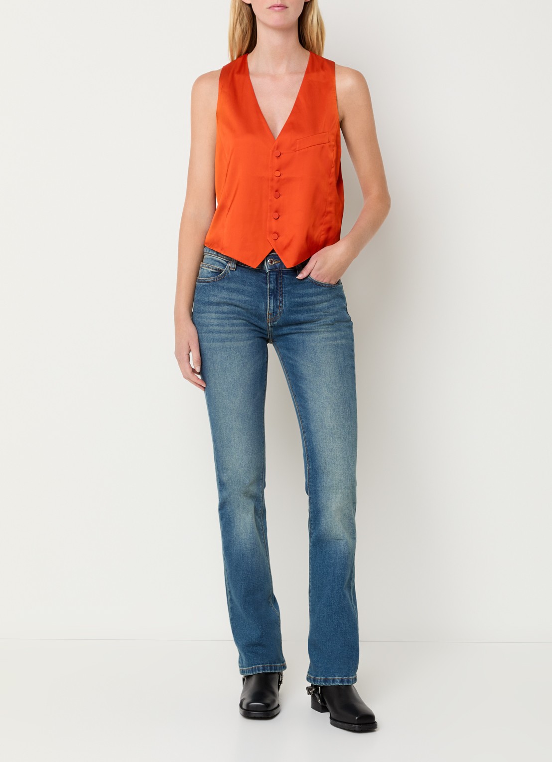 Zadig&Voltaire Emaux gilet van satijn - voorkant 2 oranjerood