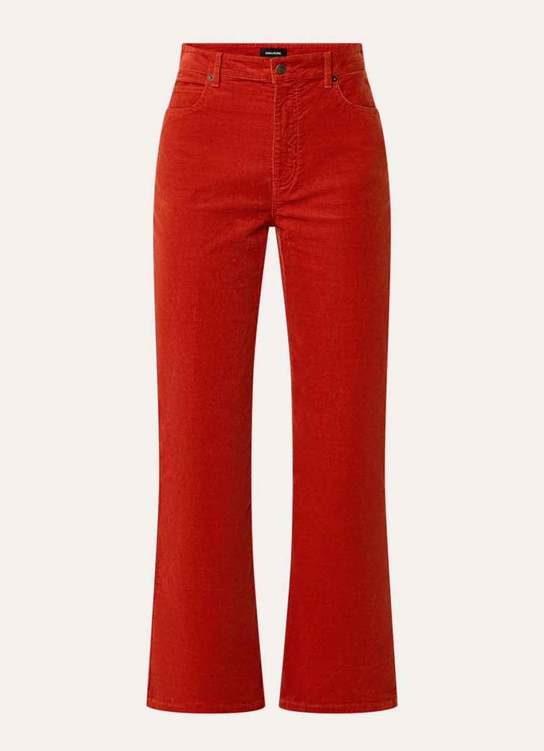 Zadig&Voltaire Evy high waist straight fit chino van corduroy met steekzakken - voorkant oranjerood