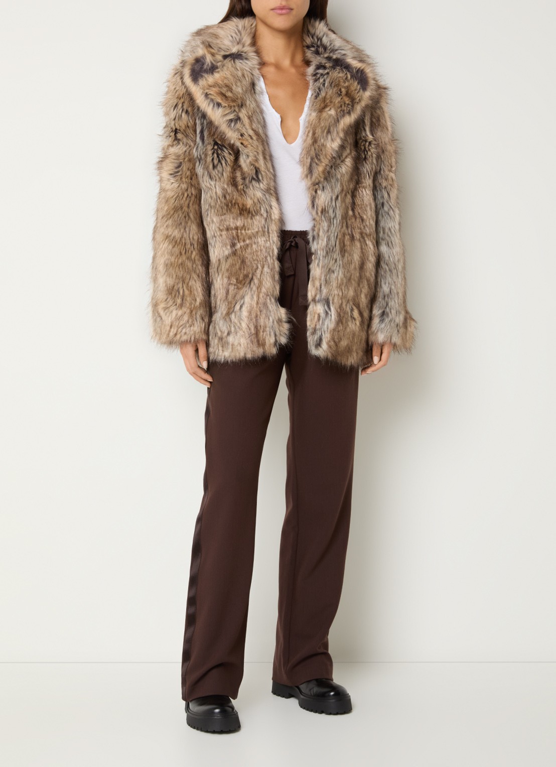 Zadig&Voltaire Faune mantel van imitatiebont met steekzakken - voorkant 2 camel
