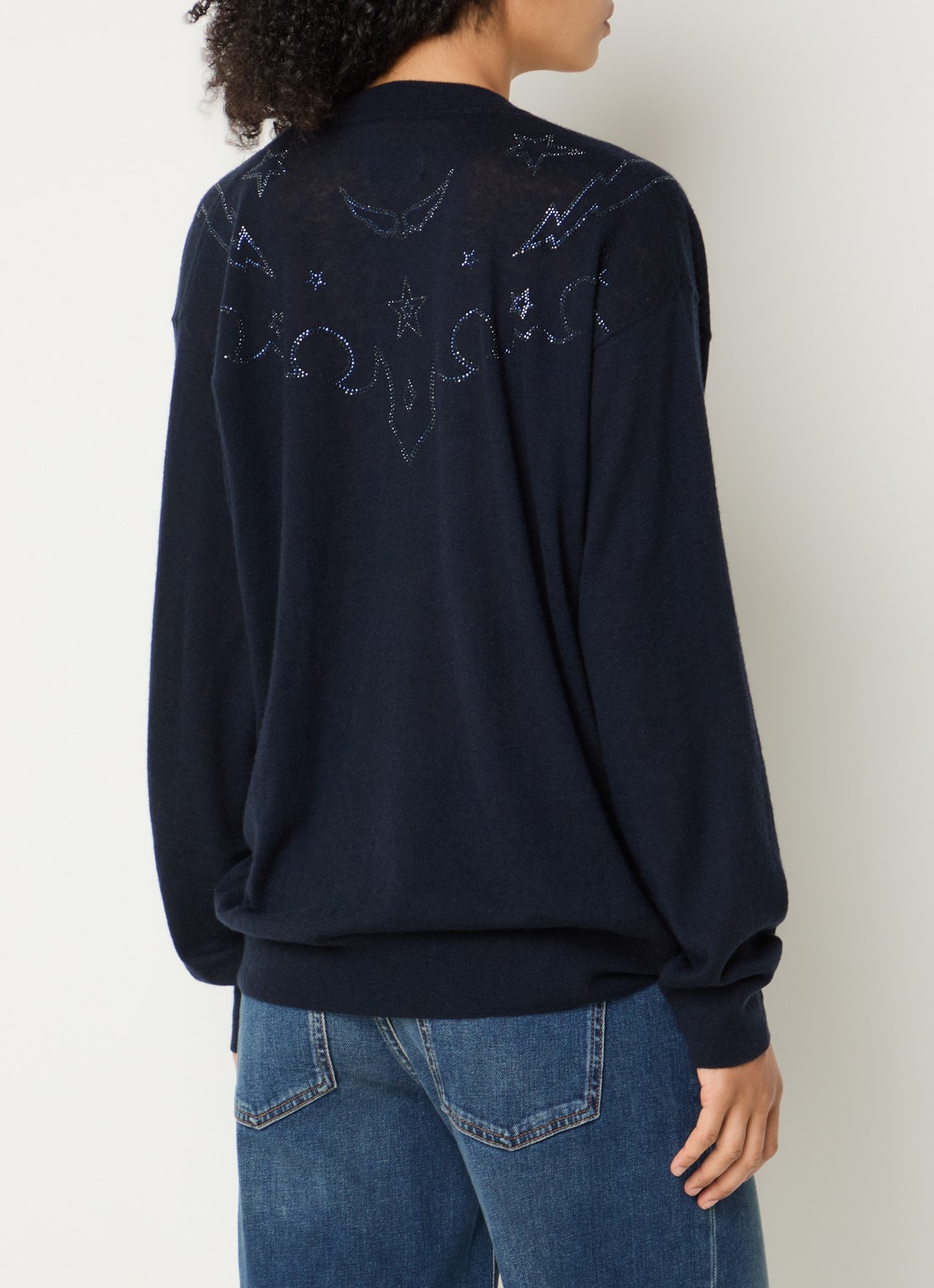 Zadig&Voltaire Fijngebreide pullover van kasjmier met strass - achterkant 4 donkerblauw
