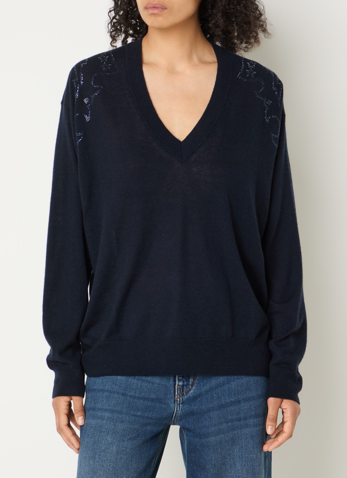 Zadig&Voltaire Fijngebreide pullover van kasjmier met strass - detail 3 donkerblauw