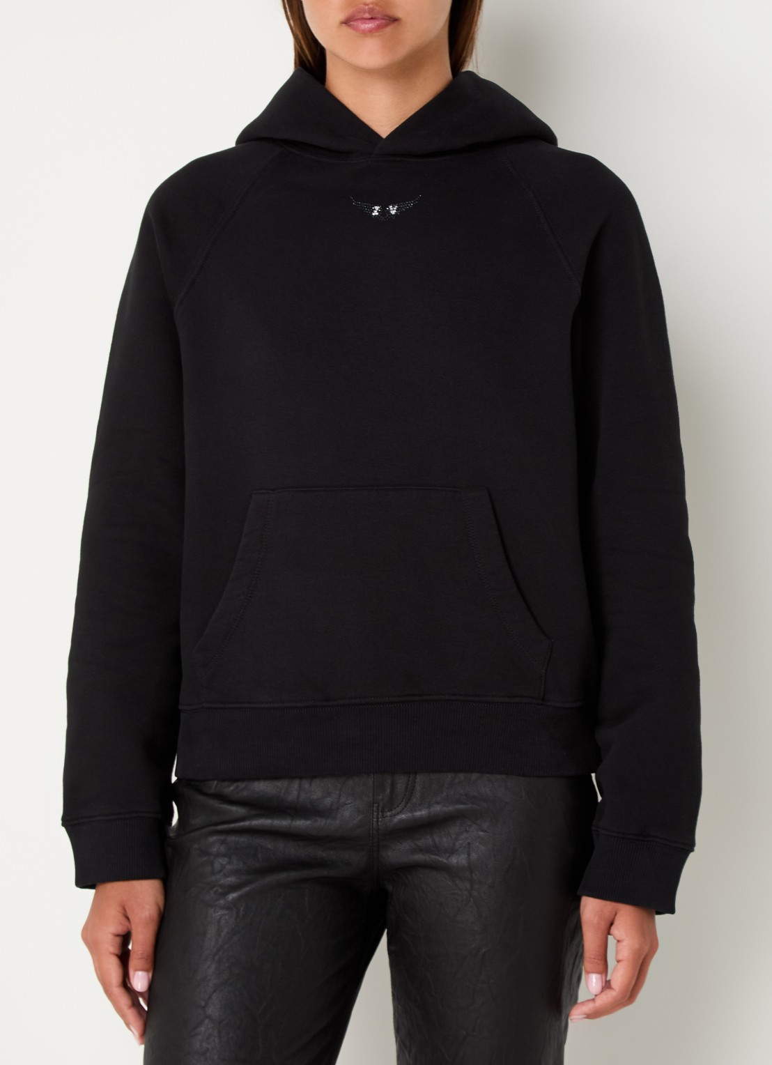 Zadig&Voltaire Georgy hoodie met kangoeroezak en strass - detail zwart