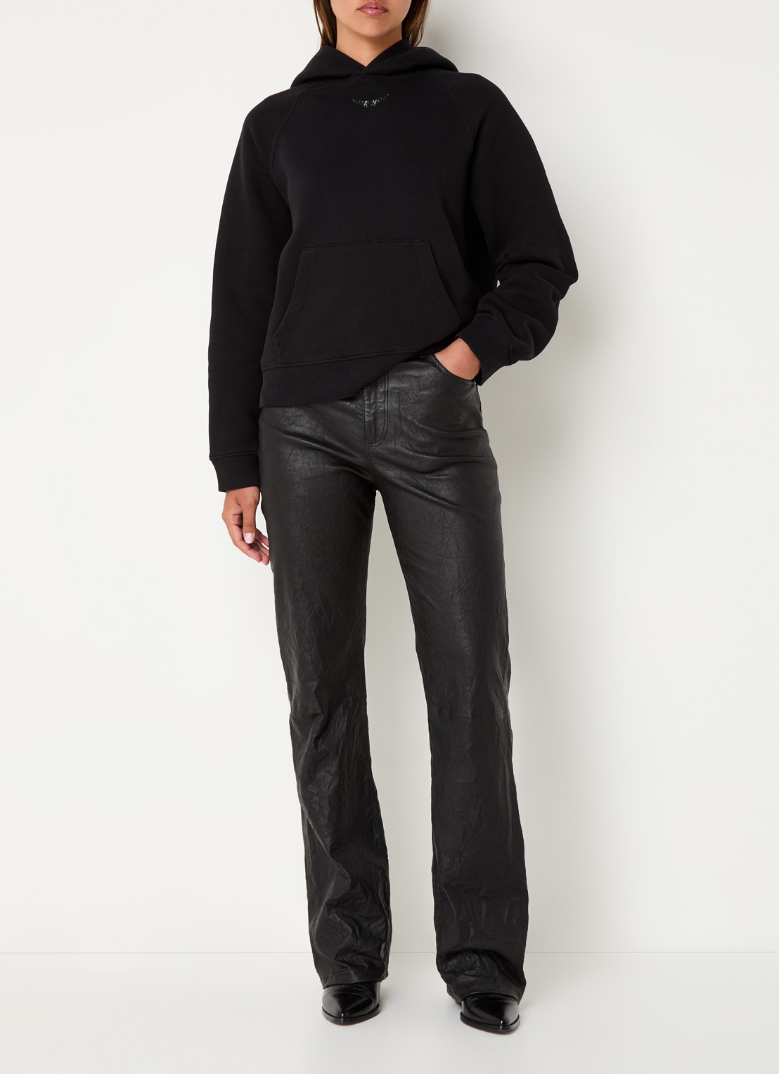 Zadig&Voltaire Georgy hoodie met kangoeroezak en strass - voorkant 4 zwart