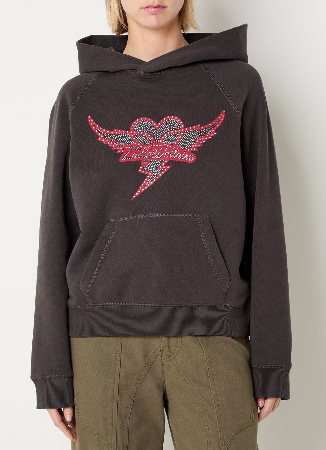 Zadig&Voltaire Georgy hoodie met logoprint en strass - detail 2 antraciet