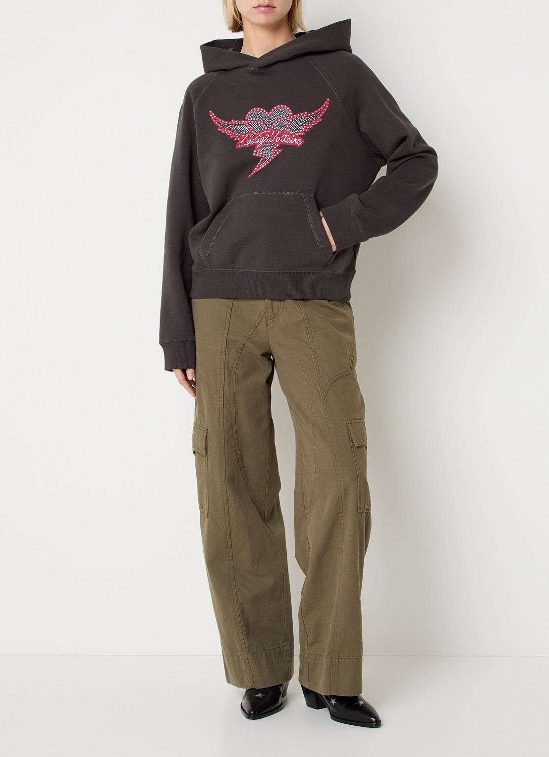 Zadig&Voltaire Georgy hoodie met logoprint en strass - voorkant 5 antraciet
