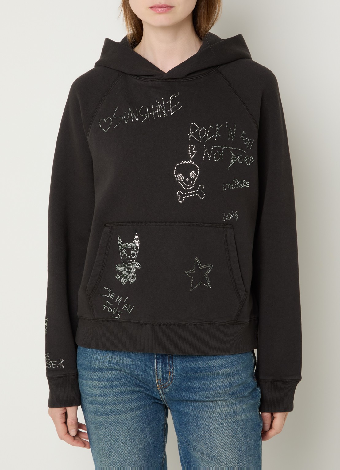 Zadig&Voltaire Georgy hoodie met strass - detail 3 donkergrijs