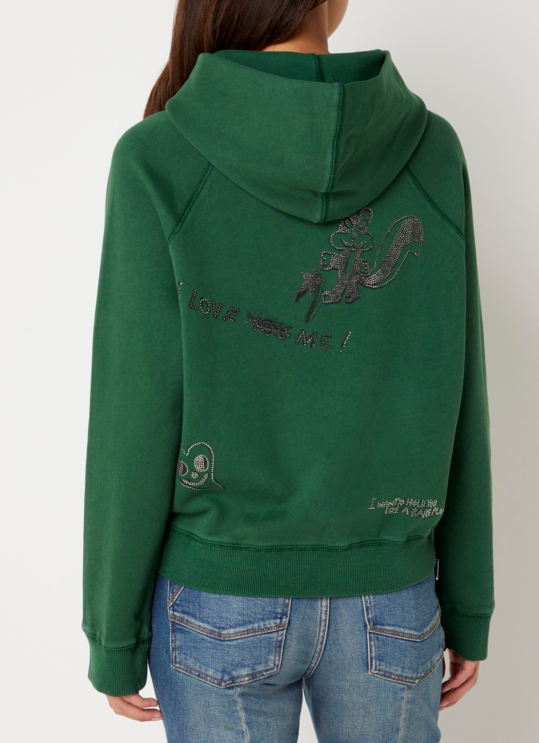 Zadig&Voltaire Georgy hoodie met strass - detail groen