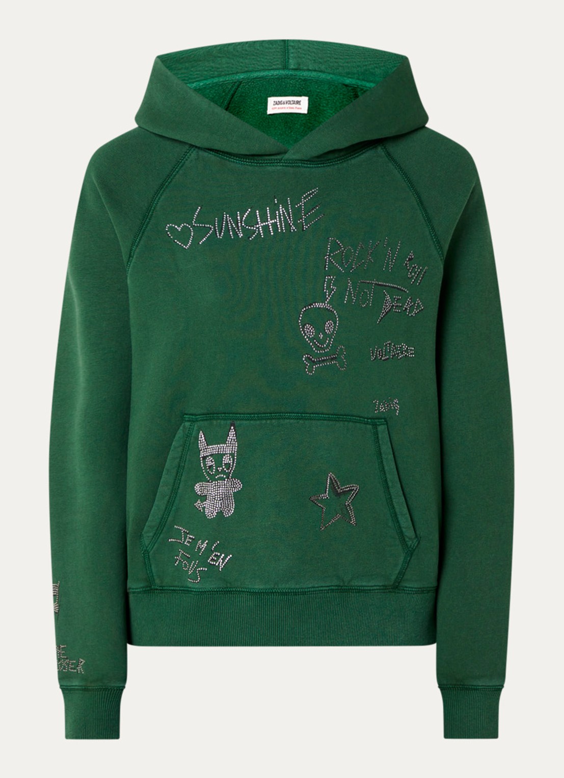 Zadig&Voltaire Georgy hoodie met strass - voorkant 3 groen