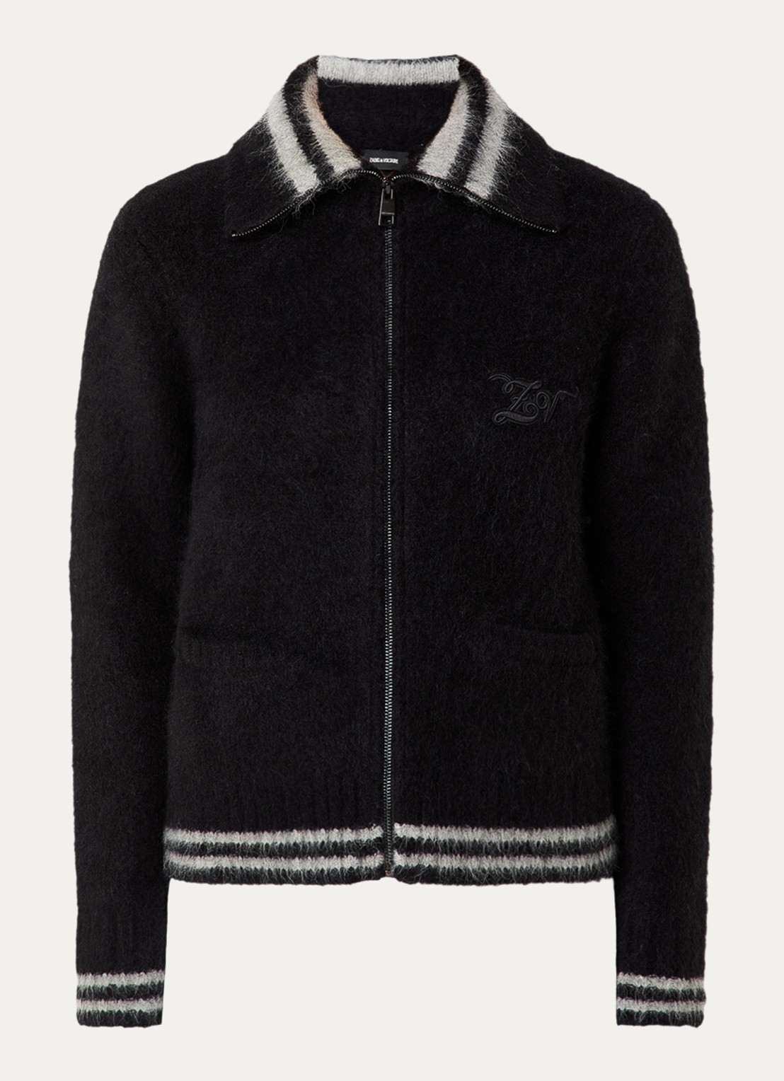 Zadig&Voltaire Gildas jack met logo en steekzakken - voorkant 2 zwart