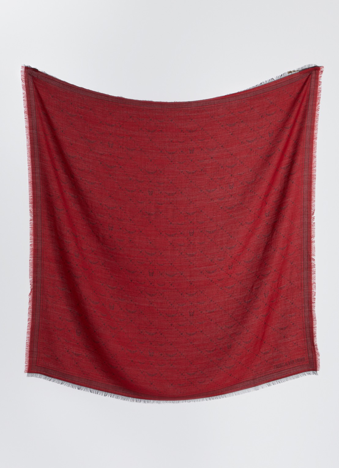 Zadig&Voltaire Glenn sjaal in wolblend met jacquard dessin 140 x 140 cm - detail donkerrood