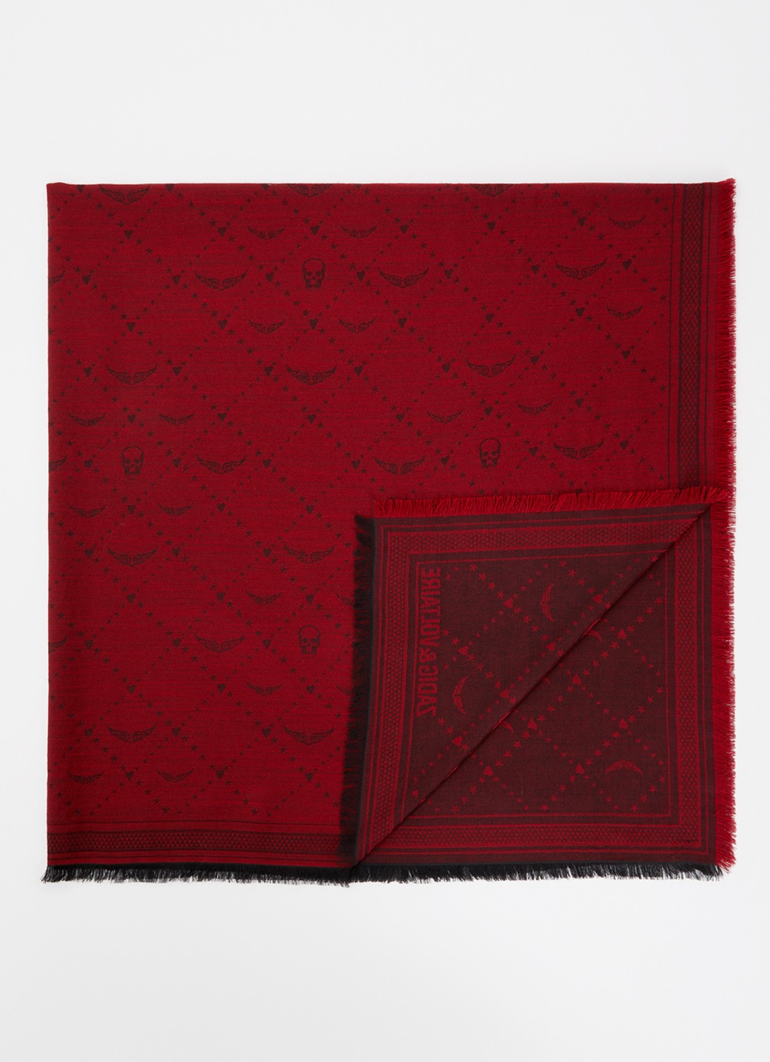 Zadig&Voltaire Glenn sjaal in wolblend met jacquard dessin 140 x 140 cm - voorkant 3 donkerrood