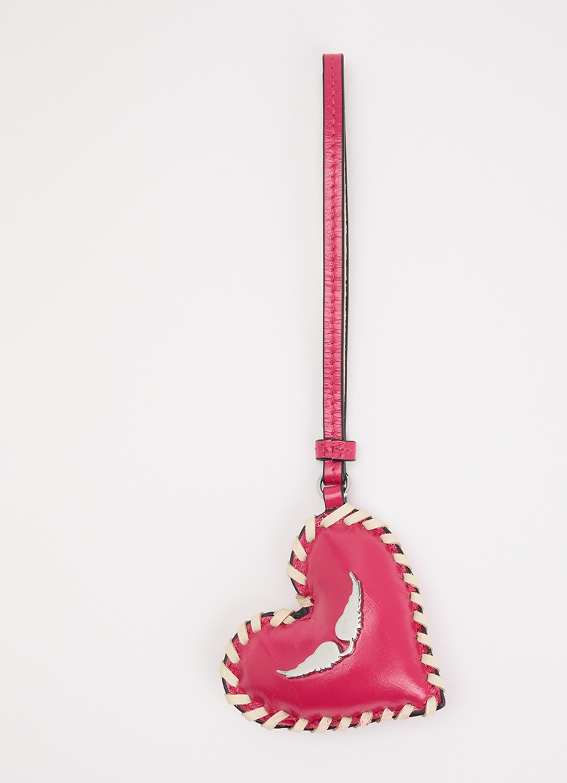 Zadig&Voltaire Heart Tag sleutelhanger van leer met logo  - voorkant donkerroze