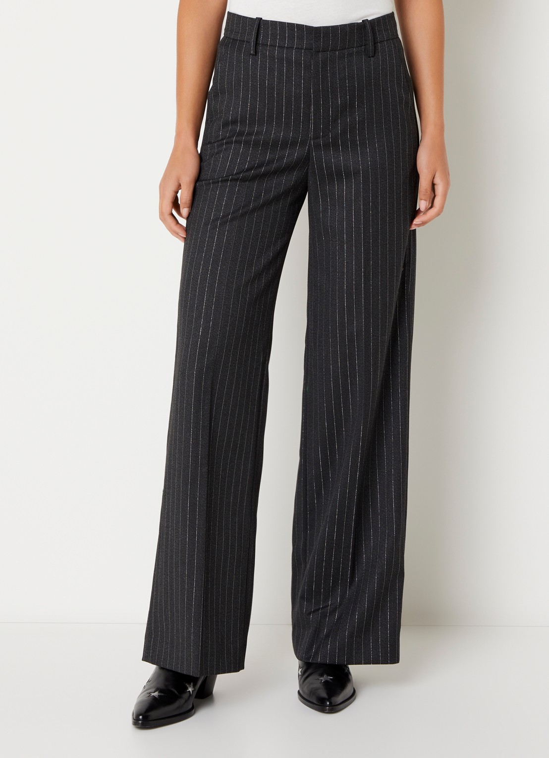 Zadig&Voltaire High waist straight fit pantalon met lurex - detail 2 antraciet