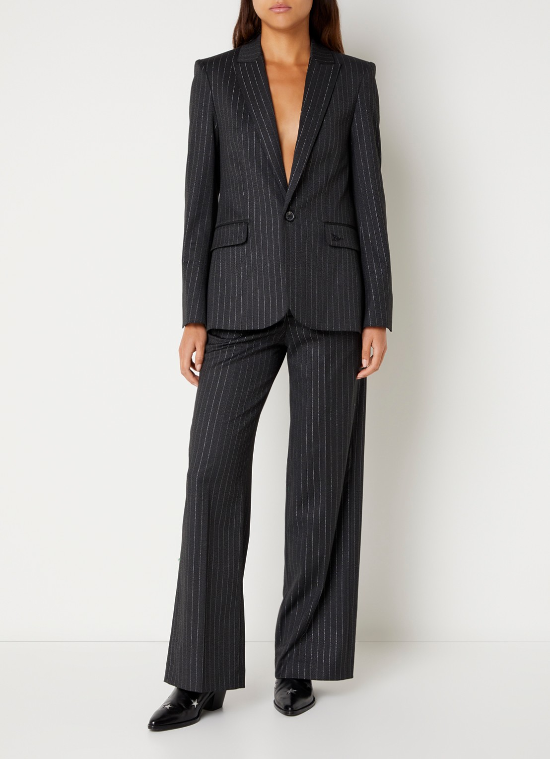Zadig&Voltaire High waist straight fit pantalon met lurex - voorkant 4 antraciet