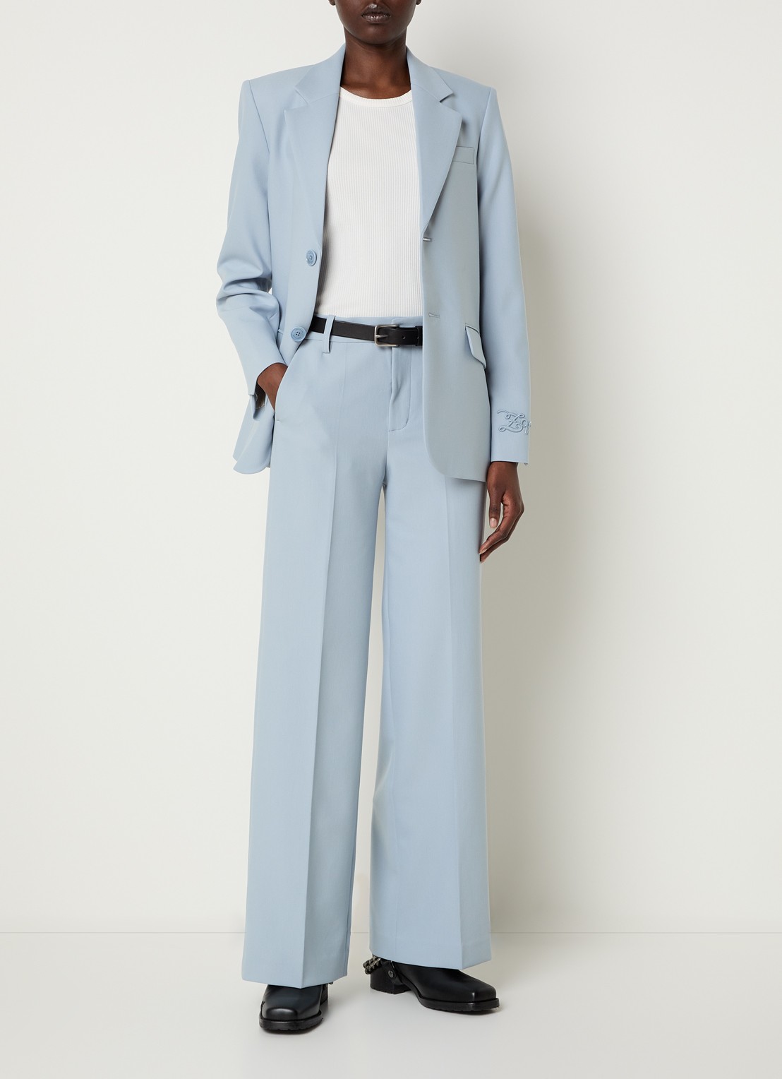 Zadig&Voltaire High waist wide fit pantalon met steekzakken - voorkant 2 lichtblauw