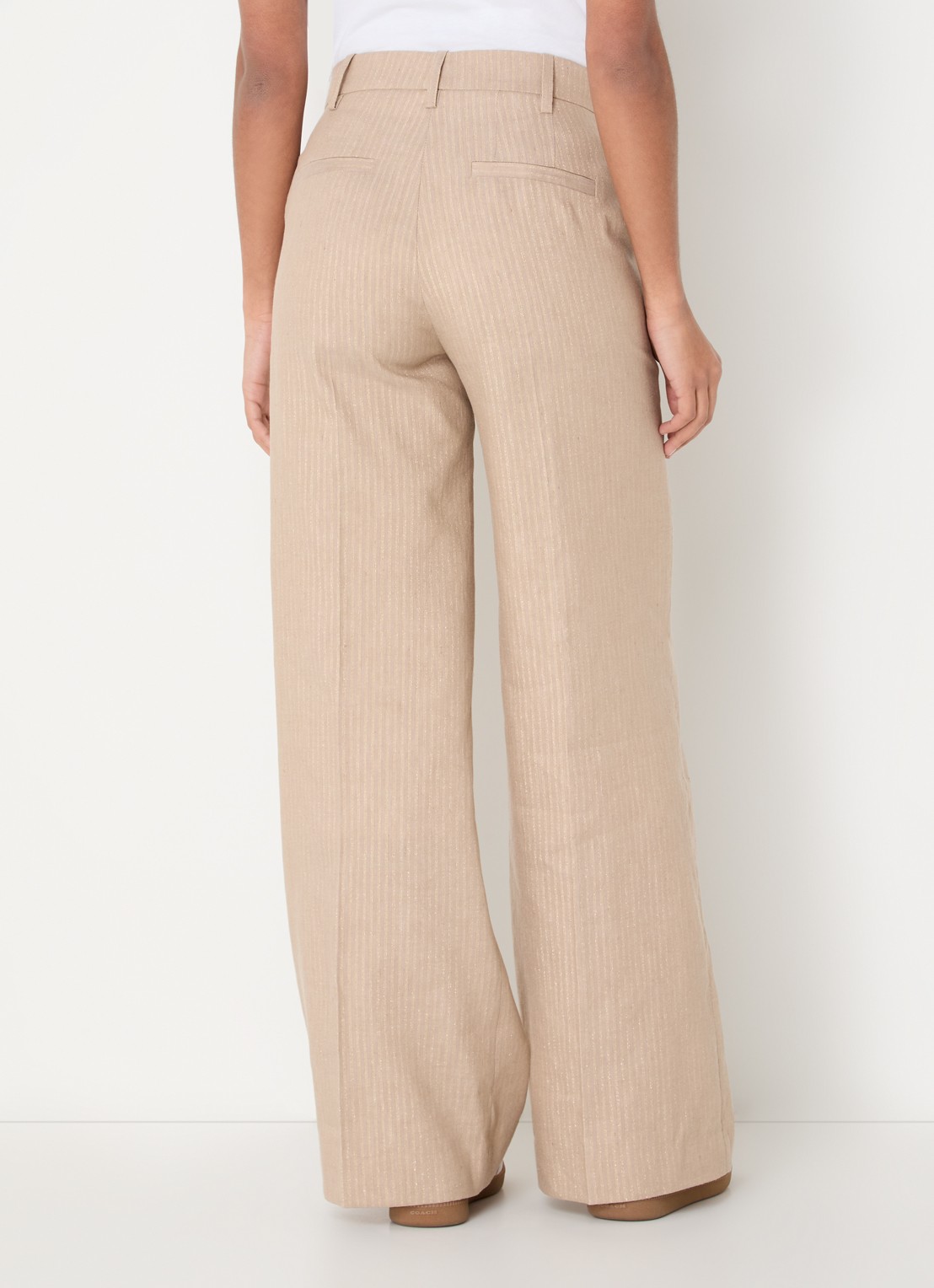 Zadig&Voltaire High waist wide fit pantalon met streepprint en lurex - achterkant beige