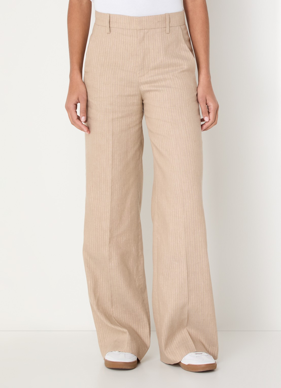 Zadig&Voltaire High waist wide fit pantalon met streepprint en lurex - detail 2 beige