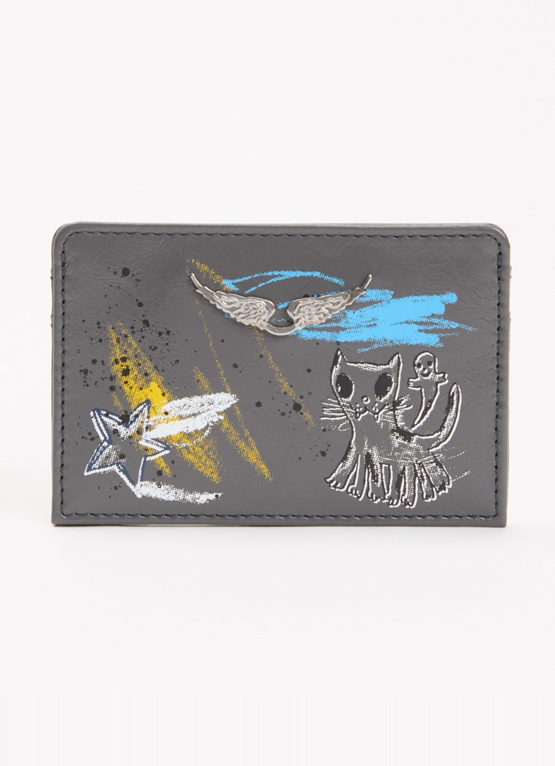Zadig&Voltaire Humbert pasjeshouder van leer - voorkant 2 donkergrijs