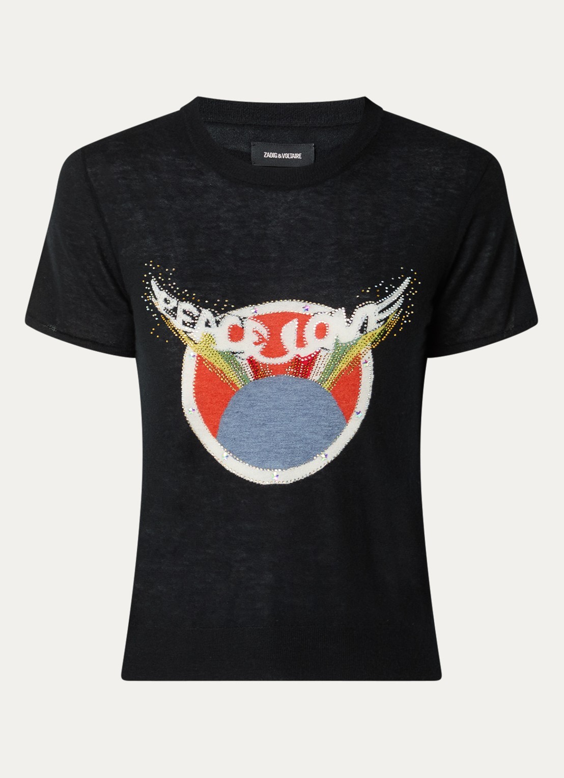 Zadig&Voltaire Idal fijngebreid T-shirt van kasjmier met ingebreide print en strass - voorkant 3 zwart