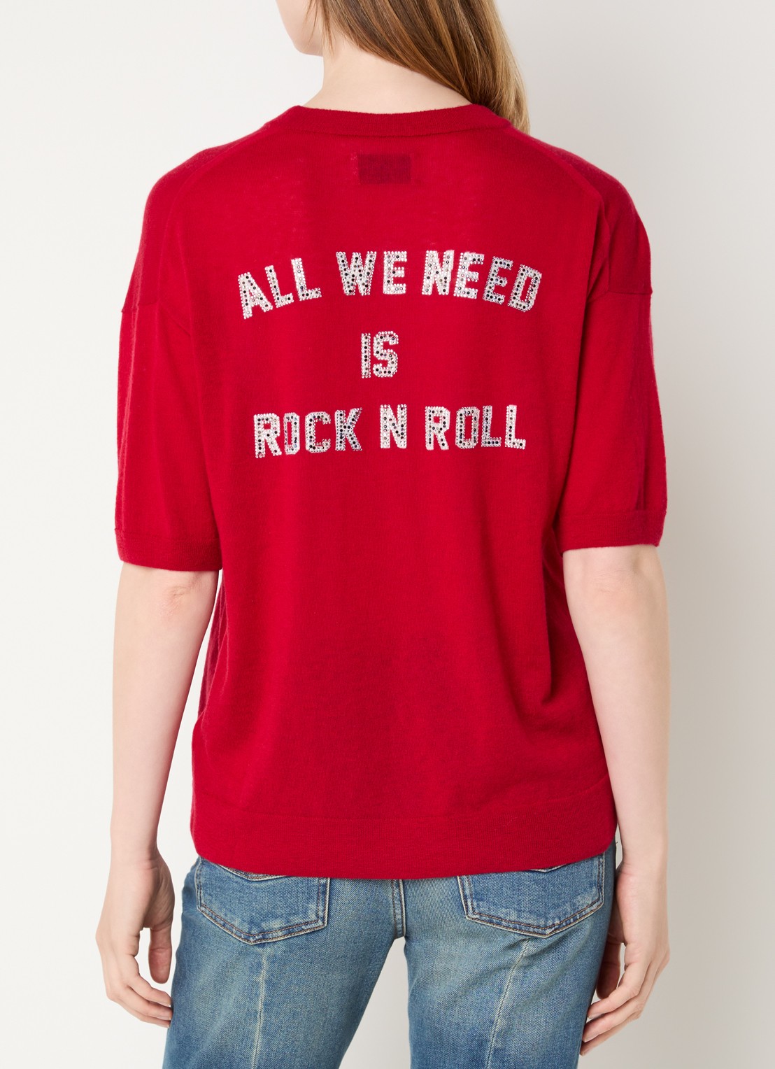 Zadig&Voltaire Idaz fijngebreid T-shirt van kasjmier met backprint en strass - detail 2 rood
